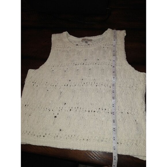 Vintage-Inspired Cream Knit Sleeveless Top S Cozy Casual - Picture 12 of 14